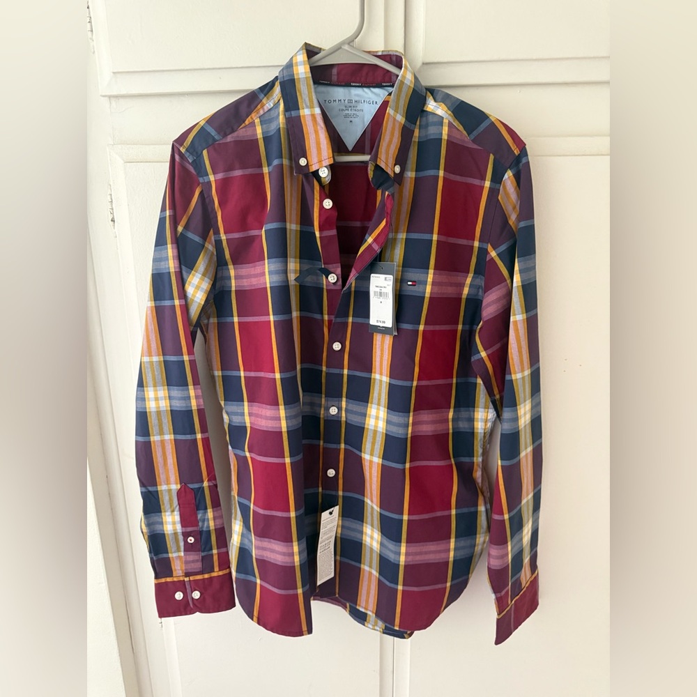 Tommy Hilfiger Burgundy and Navy Plaid Shirt